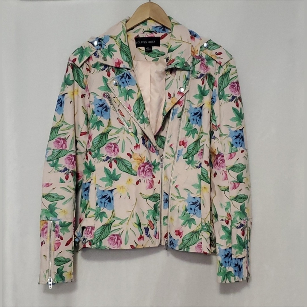 Colleen Lopez Colorful Floral Moto Zipper Jacket Sz- L